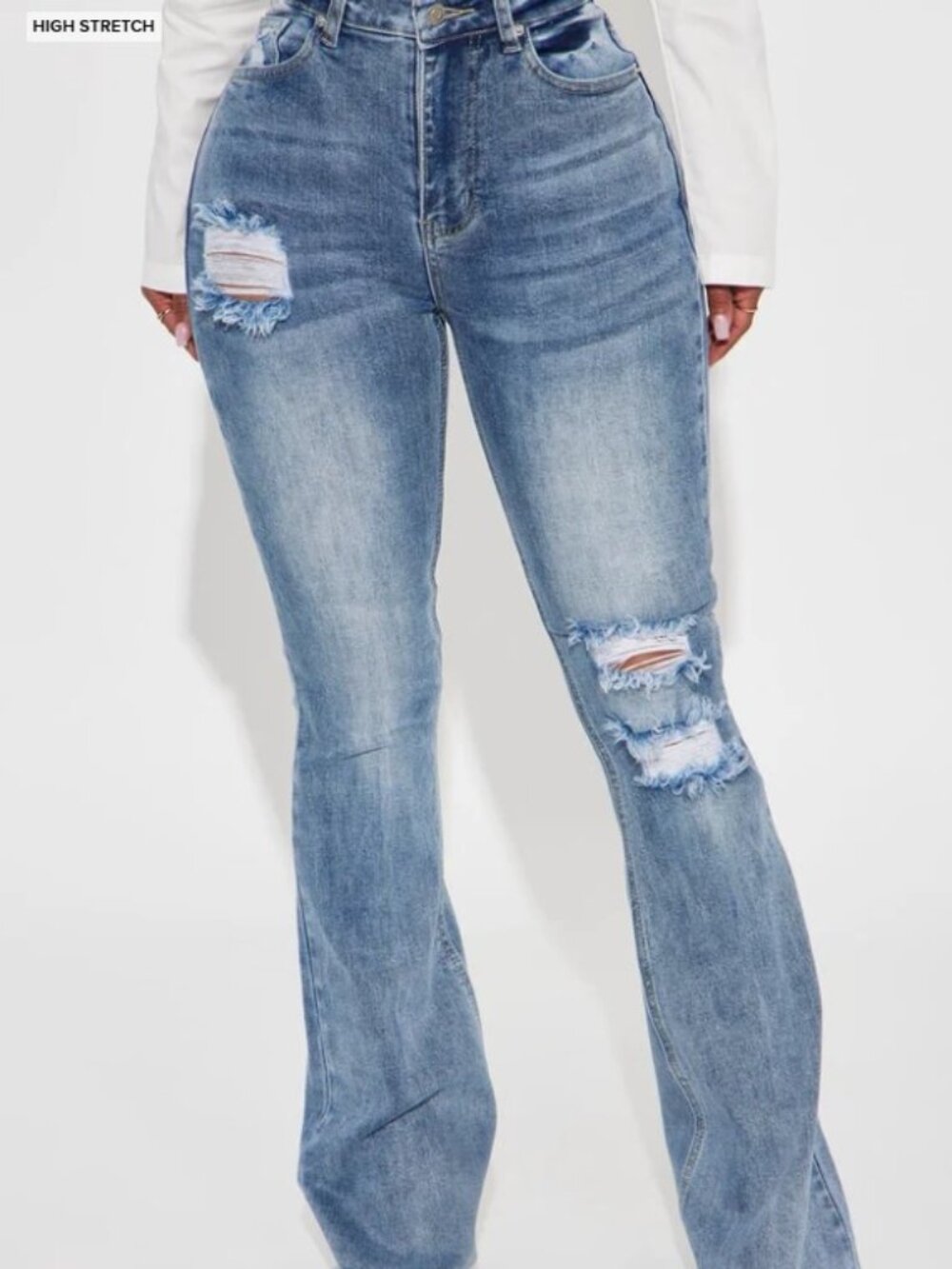 Tall Certifiable Stretch Ripped Flare Jeans - Light Wash